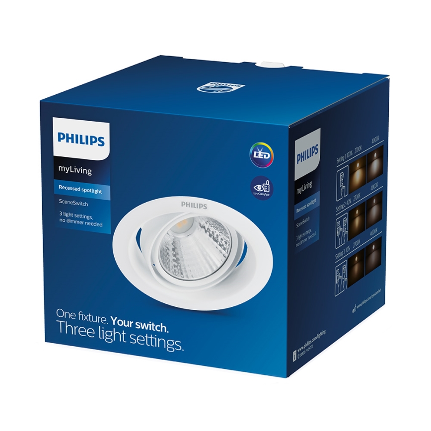 Philips - Стельовий вбудований LED світильник з регулюванням яскравості SCENE SWITCH 1xLED/7W/230V 2700K