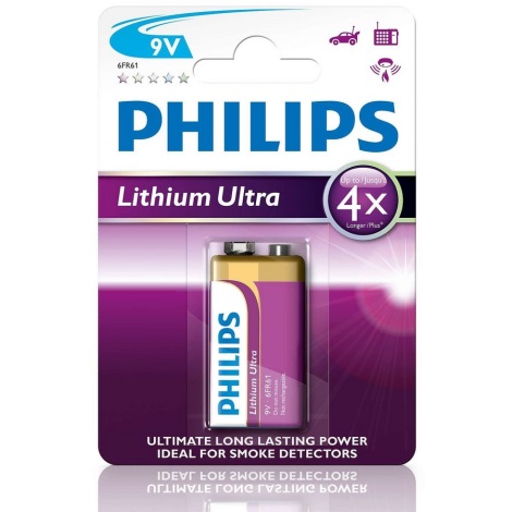 Philips 6FR61LB1A/10 - Літієва батарея 6LR61 LITHIUM ULTRA 9V 600mAh