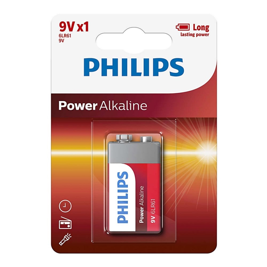 Philips 6LR61P1B/10 - Щелочная батарейка 6LR61 POWER ALKALINE 9V 600mAh