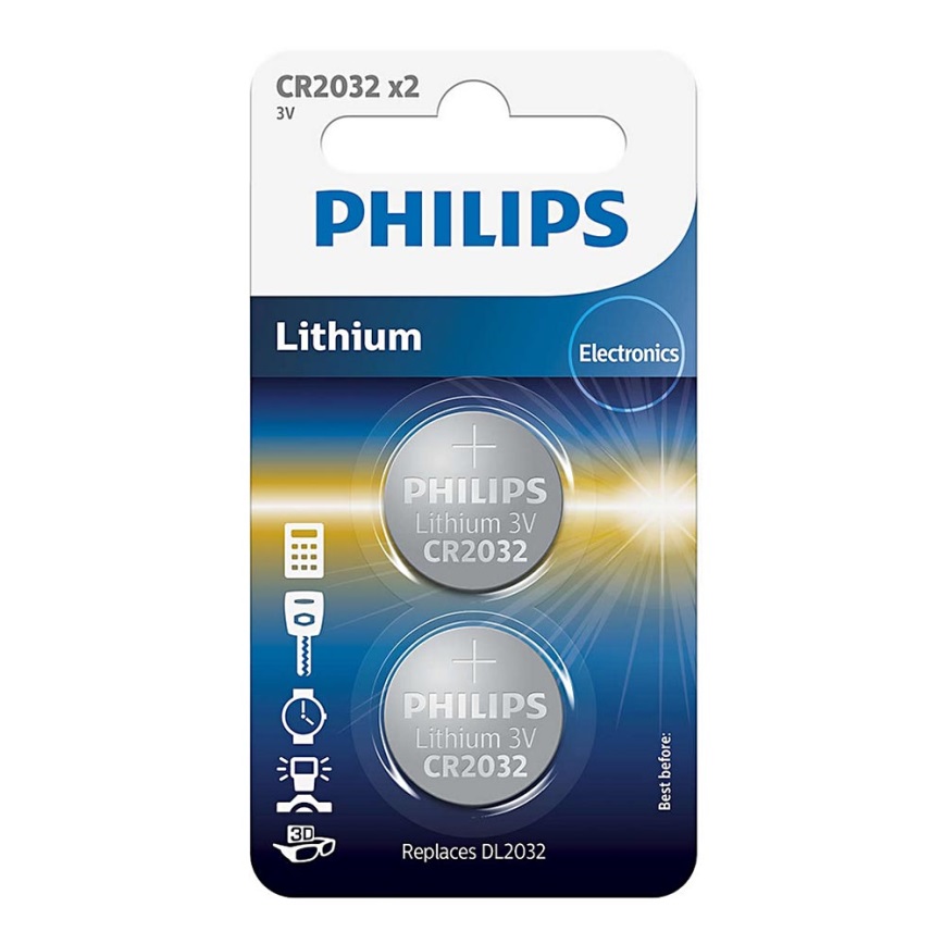 Philips CR2032P2/01B - Кнопочная литиевая батарейка CR2032 MINICELLS 3V 2 шт.