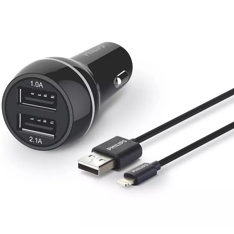 Philips DLP2357V/10 -Автомобільний зарядний пристрій 2xUSB/12V + кабель USB/lightning роз'єм