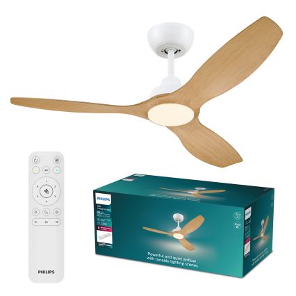 Philips - LED диммируемый потолочный вентилятор OLAS LED/24W/230V диаметр 132 см белый/коричневый + пульт дистанционного управления