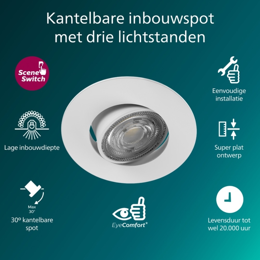 Philips - Диммируемый встраиваемый потолочный светильник CILANTRO LED/5W/230V 4000K белый