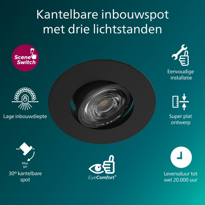 Philips - затемнюваний LED вбудований світильник CILANTRO LED/5W/230V 2700K чорний