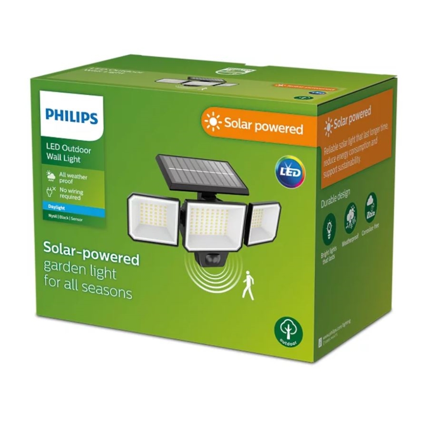 Philips -  LED Настінний прожектор з датчиком на сонячній батареї NYSIL 3xLED/8,7W/3,7V IP65