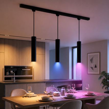 Philips — затемнювана LED-люстра RGBW на тросі для шинної системи EASYLINK HUE, 3×GU10/4,7 Вт/230 В, 2200–6500 К, 1 м, чорна