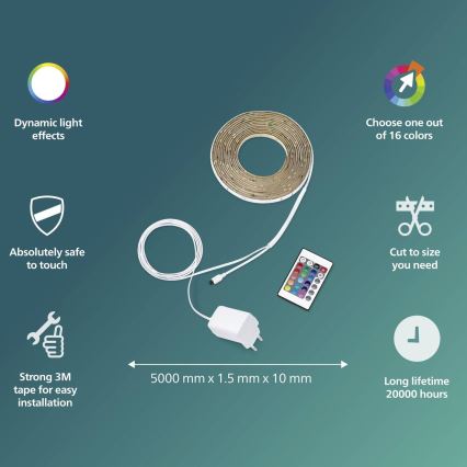 Philips - LED RGBW Регулируемая лента 5м LED/12W/230V + Дистанционный пульт