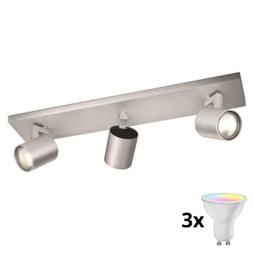 Philips - LED RGBW диммируемый точечный светильник 3xGU10/4,8W/230V матовый хром + пульт дистанционного управления