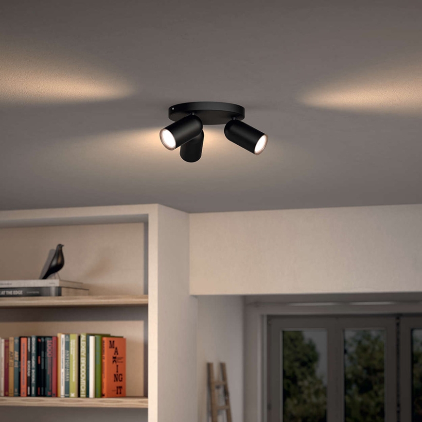 Philips - LED RGBW диммируемый точечный светильник PONGEE 3xGU10/4,8W/230V 3000K черный + пульт дистанционного управления