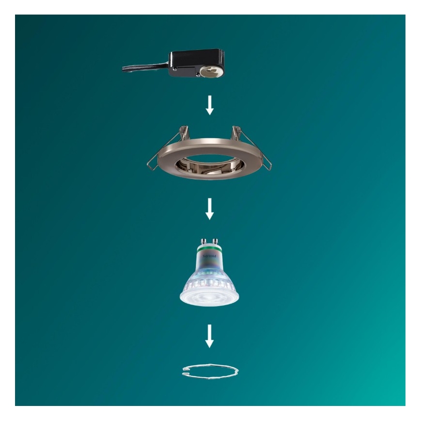 Philips - встраиваемый потолочный светильник LED RGBW PERIDOT, диммируемый, 1xGU10/6W/230V, серебристый + пульт дистанционного управления