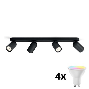 Philips - LED RGBW димований точковий світильник PONGEE 4xGU10/4,9W/230V 2700-6500K чорний