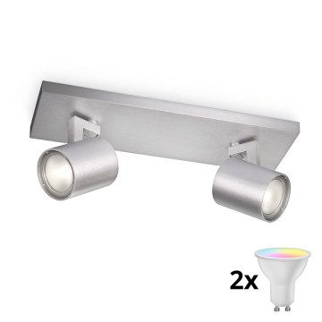 Philips - LED RGBW димуваний точковий світильник RUNNER 2xGU10/6,5W/230V 2700-6500K матовий хром