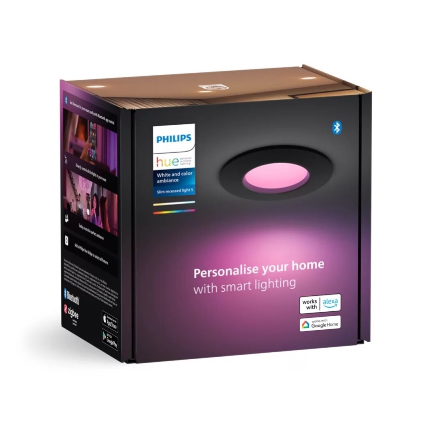 Philips - LED RGBW Вбудований стельовий світильник для ванної з регулюванням яскравості Hue SLIM LED/8,3W/230V 2000-6500K IP44 чорний