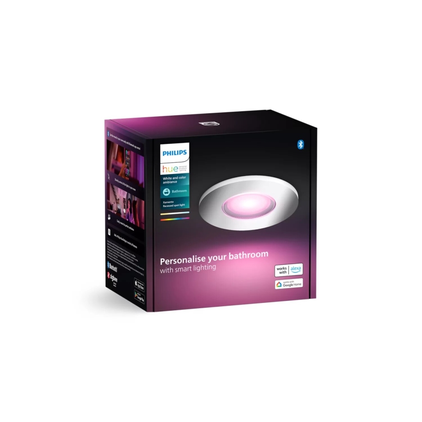 Philips - LED RGBW Вбудований стельовий світильник для ванної з регулюванням яскравості Hue XAMENTO 1xGU10/4,2W/230V 2000-6500K IP44