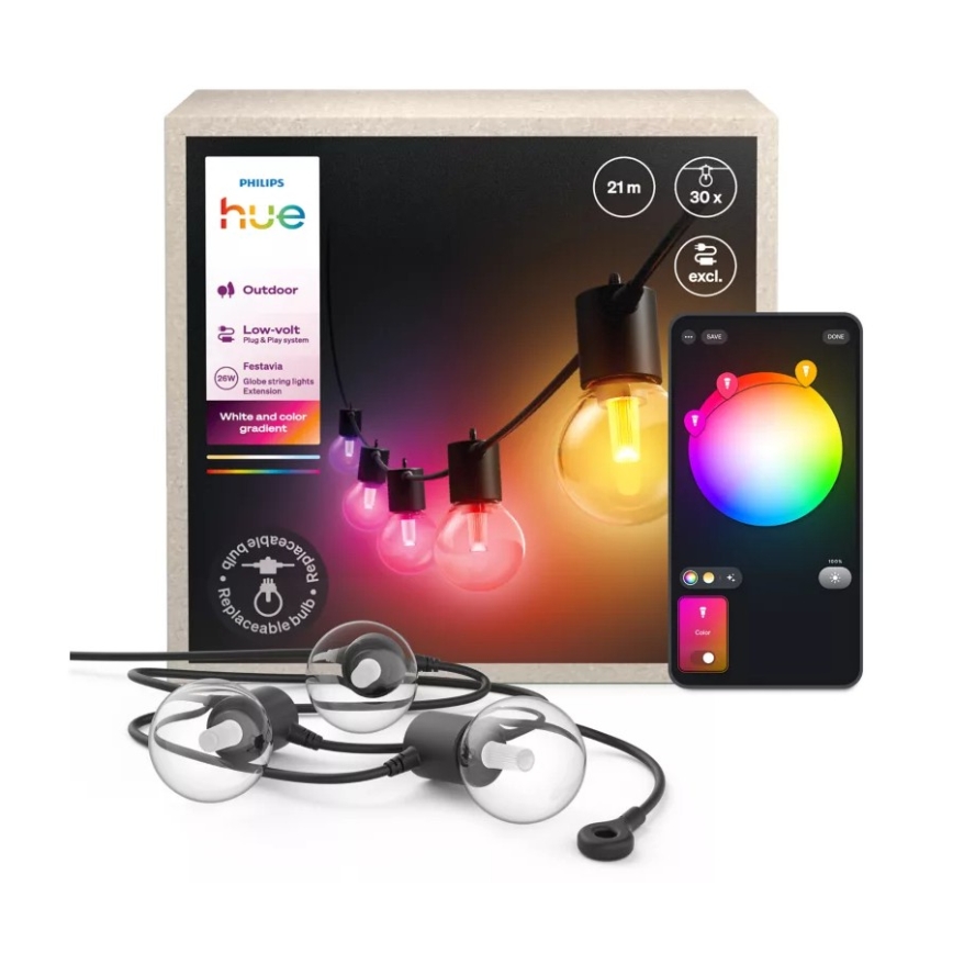 Philips - LED RGBW наращиваемая диммируемая уличная гирлянда Hue FESTAVIA, 30 светодиодов, 21 м, IP65