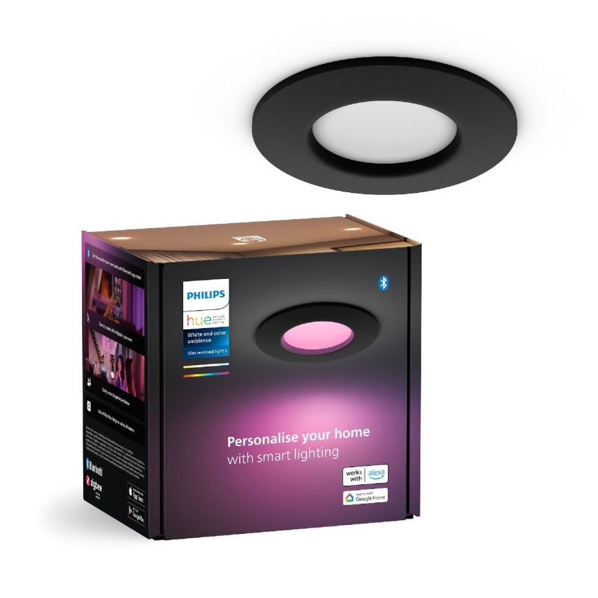 Philips - LED RGBW Вбудований стельовий світильник для ванної з регулюванням яскравості Hue SLIM LED/8,3W/230V 2000-6500K IP44 чорний