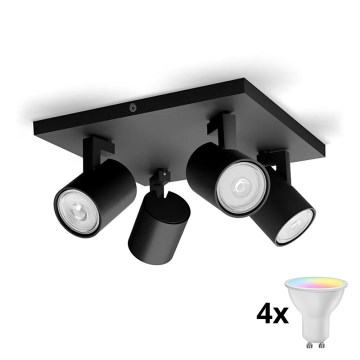 Philips - LED RGBW з регульованою яскравістю точковий світильник RUNNER 4xGU10/6,5W/230V 2700-6500K чорний