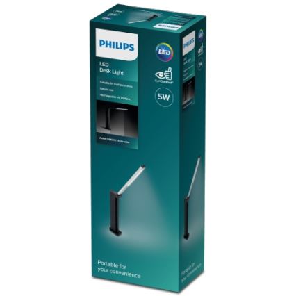 Philips - Світлодіодна настільна лампа з диммером та сенсорним керуванням AMBER LED/5W/5V чорна