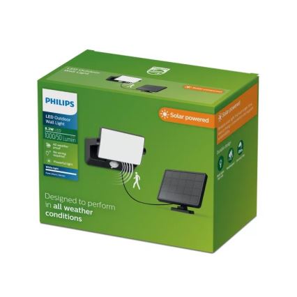 Philips - LED Солнечный настенный прожектор с датчиком FYNS LED/8,2W/3,7V 2600 mAh 3000K IP44 черный