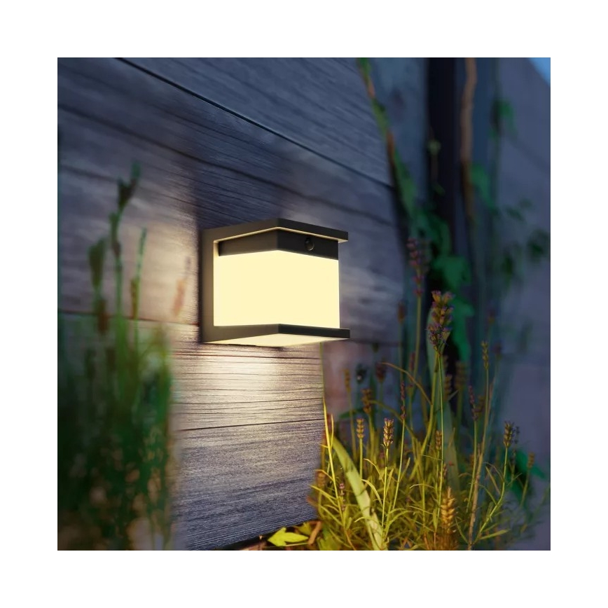 Philips - LED сонячний настінний світильник з датчиком DIARA LED/3,8W/3,7V 800 mAh 2700K IP44 чорний