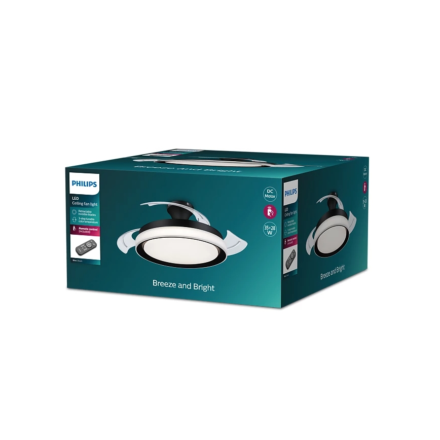 Philips - світлодіодний стельовий світильник з вентилятором BLISS, LED/35 Вт/230 В, 5500/4000/2700 К, чорний + пульт дистанційного керування