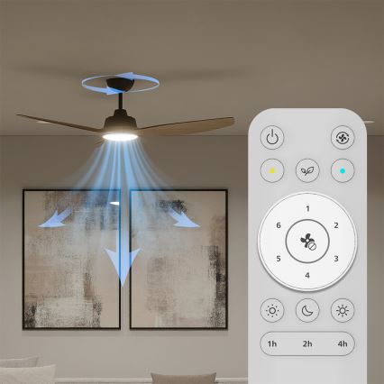 Philips - стельовий вентилятор OLAS LED, з регулюванням яскравості, 24W/230V, Ø 132 см, чорний/коричневий + пульт дистанційного керування