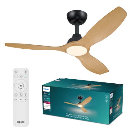 Philips - стельовий вентилятор OLAS LED, з регулюванням яскравості, 24W/230V, Ø 132 см, чорний/коричневий + пульт дистанційного керування