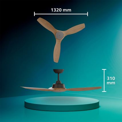 Philips - стельовий вентилятор OLAS LED, з регулюванням яскравості, 24W/230V, Ø 132 см, чорний/коричневий + пульт дистанційного керування