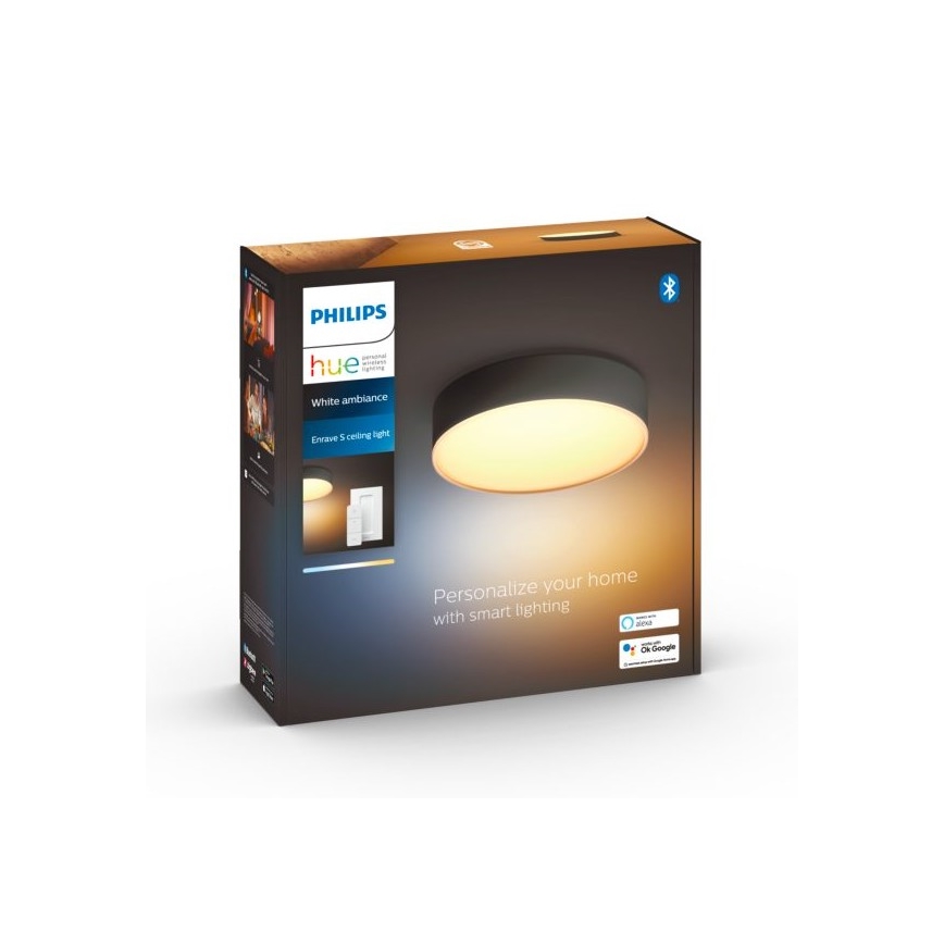 Philips - затемнюваний стельовий світильник Hue LED/9,6W/230V 2200-6500K діам. 261 mm чорний + пульт дистанційного керування