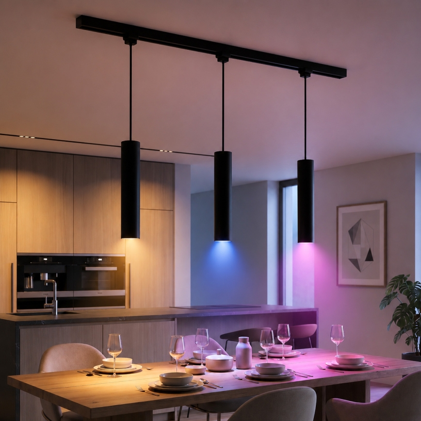 Philips - LED RGBW з регулюванням яскравості, підвісна люстра на тросі для рейкової системи EASYLINK HUE 3xGU10/4,7W/230V 2200-6500K 1m чорна + Hue bridge