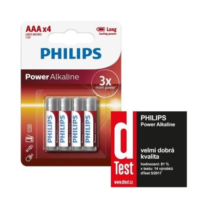 Philips LR03P4B/10 - Щелочная батарейка AAA POWER ALKALINE 1,5V 1150mAh 4 шт.