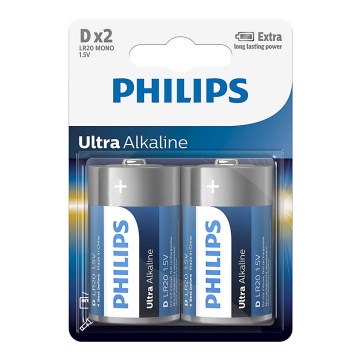 Philips LR20E2B/10 - Щелочная батарейка D ULTRA ALKALINE 1,5V 15000mAh 2 шт.
