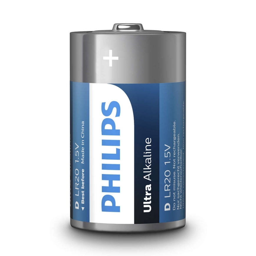 Philips LR20E2B/10 - Щелочная батарейка D ULTRA ALKALINE 1,5V 15000mAh 2 шт.