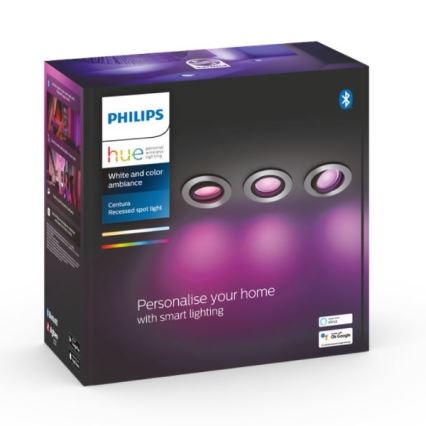 Philips - НАБІР 3x LED RGB Вбудований стельовий світильник з регулюванням яскравості Hue CENTURA 1xGU10/5,7W/230V 2000-6500K