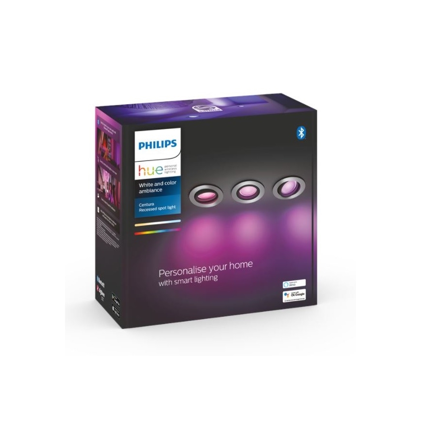 Philips - НАБІР 3x LED RGB Вбудований стельовий світильник з регулюванням яскравості Hue CENTURA 1xGU10/5,7W/230V 2000-6500K