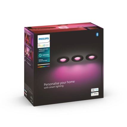Philips-НАБІР 3x Вбудований стельовий LED RGBW світильник для ванної з регулюванням яскравості Hue XAMENTO 1xGU10/5,7W/230V 2200-6500K IP44