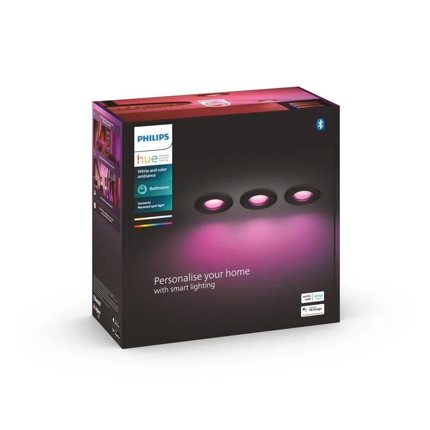 Philips-НАБІР 3x Вбудований стельовий LED RGBW світильник для ванної з регулюванням яскравості Hue XAMENTO 1xGU10/5,7W/230V 2200-6500K IP44