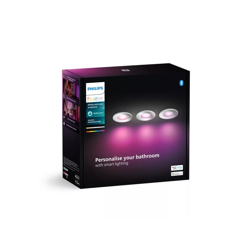 Philips - НАБІР 3x LED RGBW Вбудований стельовий світильник для ванної з регулюванням яскравості Hue XAMENTO 1xGU10/4,2W/230V IP44 2000-6500K