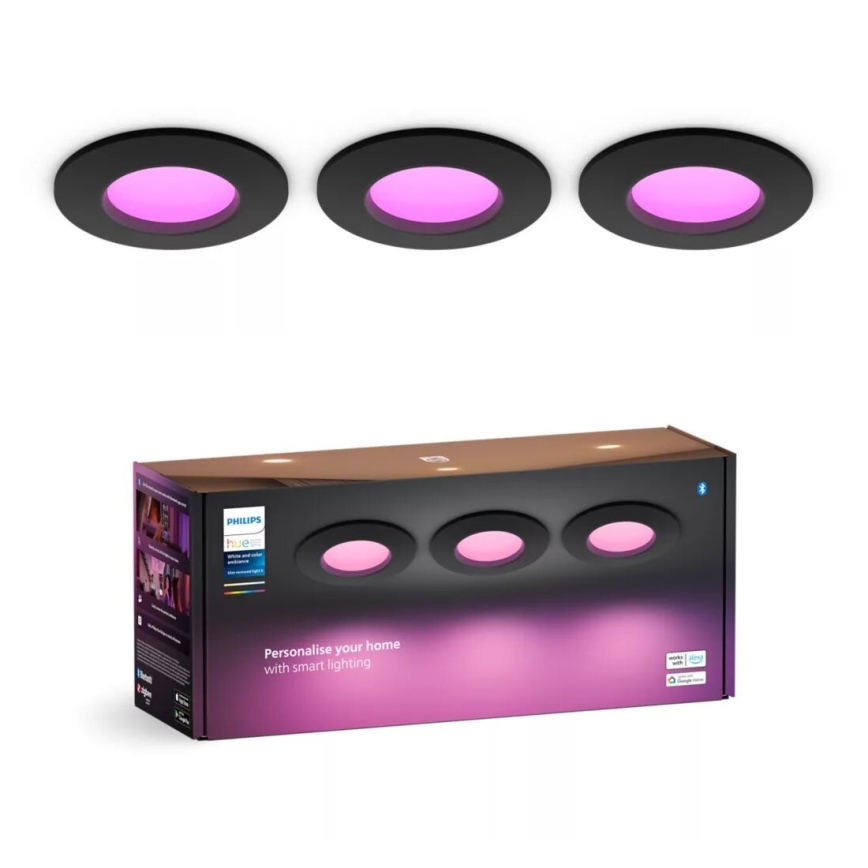 Philips - НАБІР 3x LED RGBW Вбудований стельовий світильник для ванної з регулюванням яскравості Hue SLIM LED/8,3W/230V IP44 2000-6500K