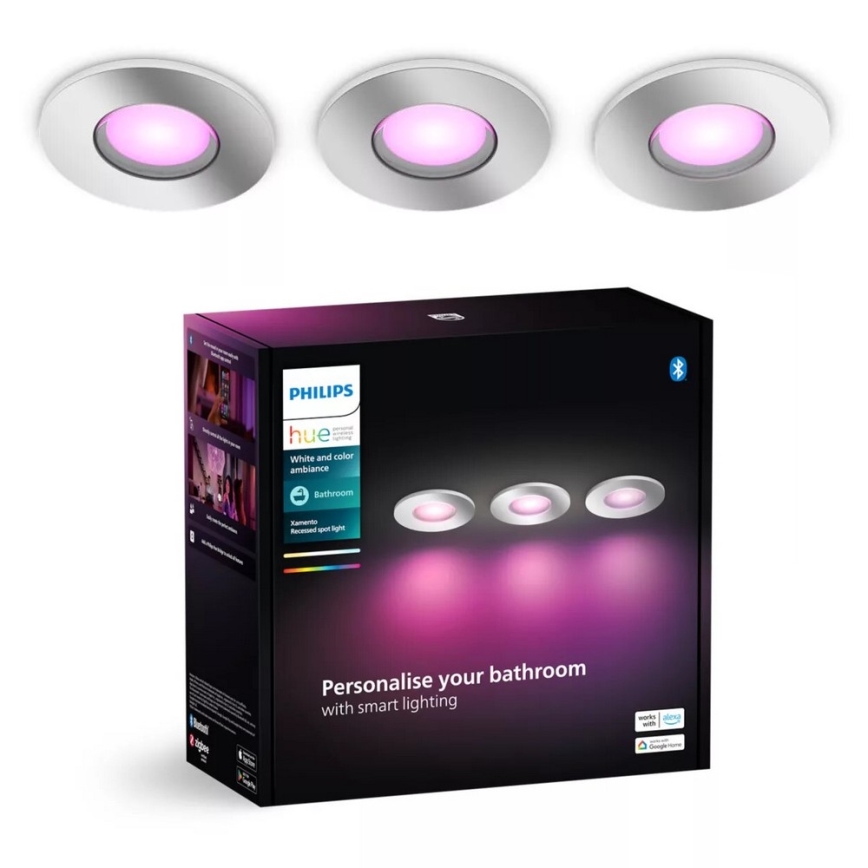 Philips - НАБІР 3x LED RGBW Вбудований стельовий світильник для ванної з регулюванням яскравості Hue XAMENTO 1xGU10/4,2W/230V IP44 2000-6500K