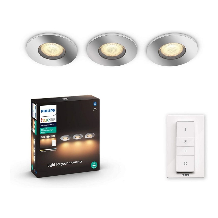 Philips - НАБІР 3x LED Світильник для ванної з регулюванням яскравості Hue ADORE 1xGU10/5W/230V IP44 + дистанційне керування