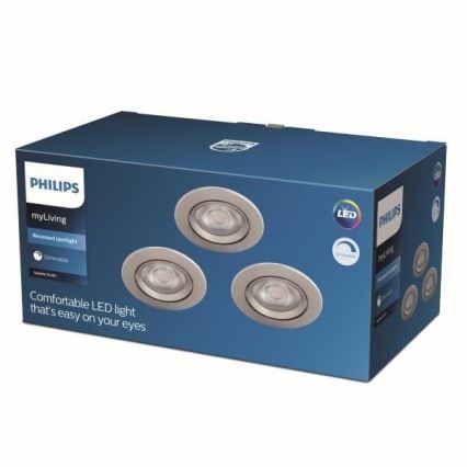 Philips - НАБІР 3x Стельовий вбудований LED світильник з регулюванням яскравості LED/5W/230V 2700K