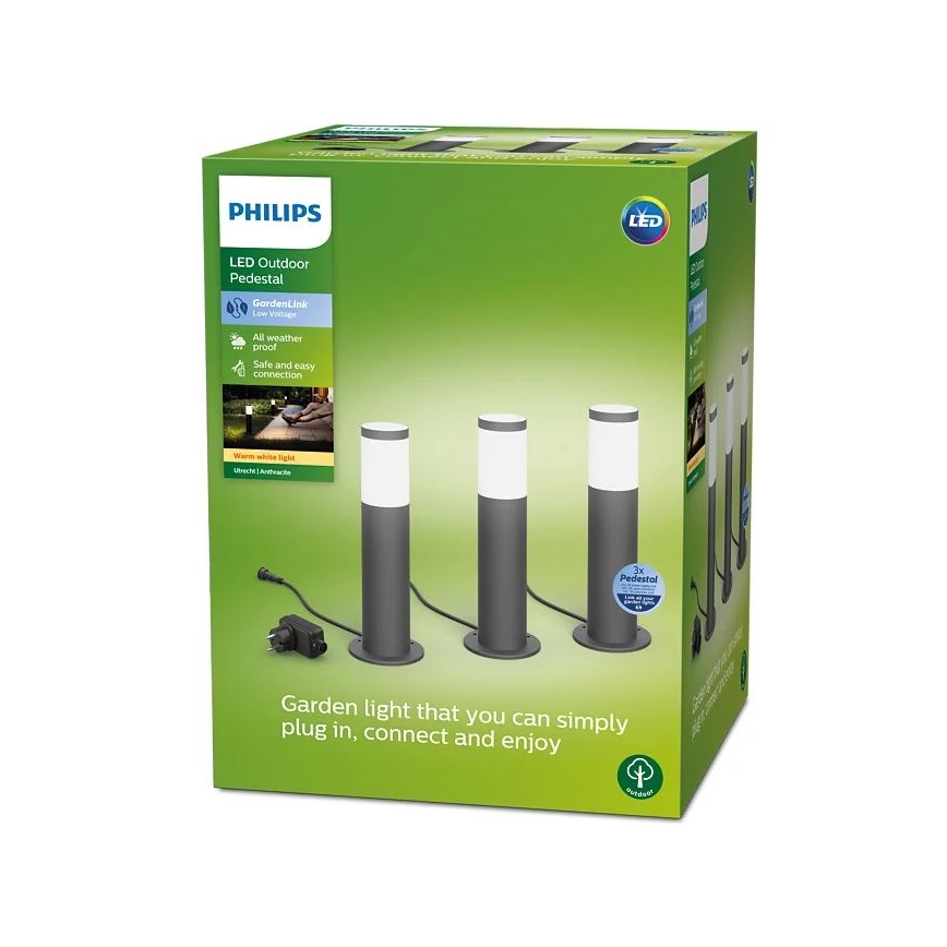 Philips - НАБІР 3x Світлодіодна вулична лампа GARDENLINK LED/24W/230V 2700K IP44