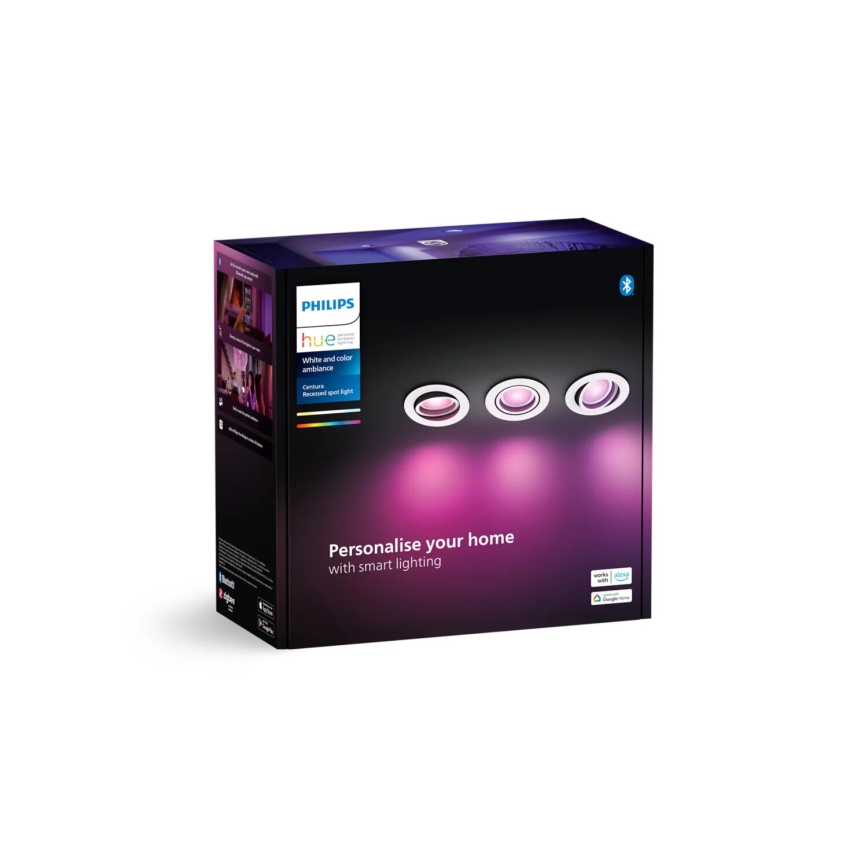 Philips - НАБІР 3xLED RGBW Вбудований світильник з регулюванням яскравості Hue CENTURA 1xGU10/4,2W/230V 2000-6500K
