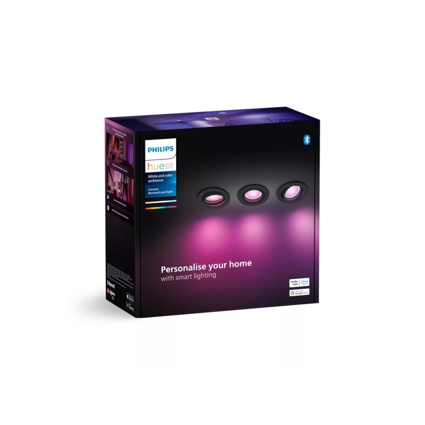 Philips - НАБІР 3xLED RGBW Вбудований світильник з регулюванням яскравості Hue CENTURA 1xGU10/4,2W/230V 2000-6500K