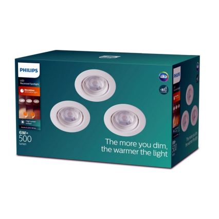 Philips -НАБІР 3xСтельовий вбудований LED світильник з регулюванням яскравості IMPALA Warm Glow LED/6W/230V