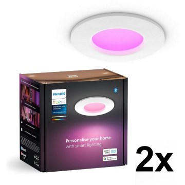 Philips - НАБІР із 2 LED RGBW димованих вбудованих світильників для ванної кімнати Hue SLIM LED/8,3W/230V 2000-6500K білий IP44