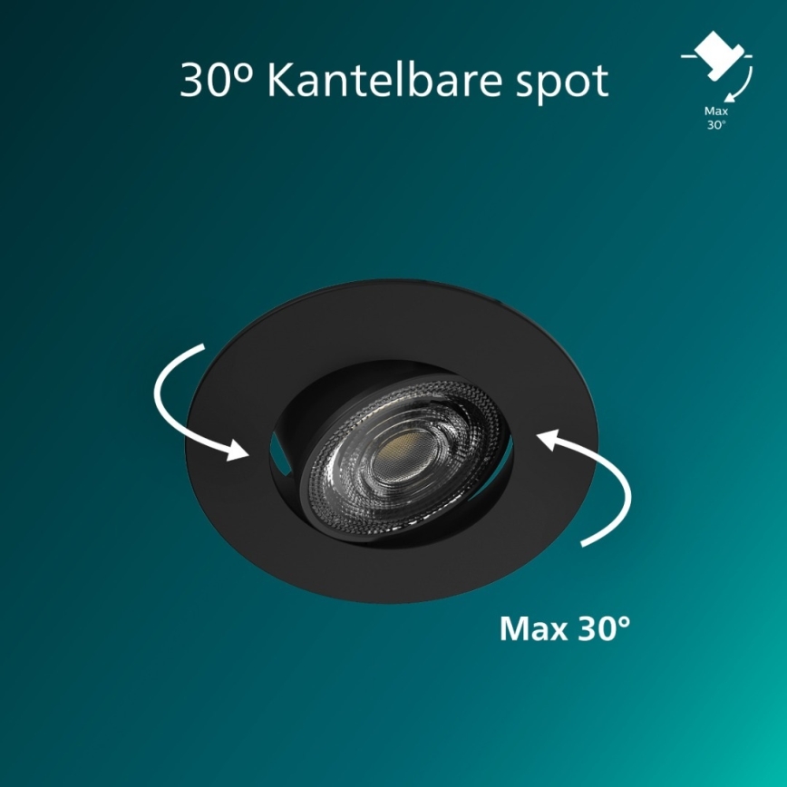 Philips - набір з 3 вбудованих точкових світильників CILANTRO LED/5W/230V 4000K з можливістю регулювання яскравості, чорний