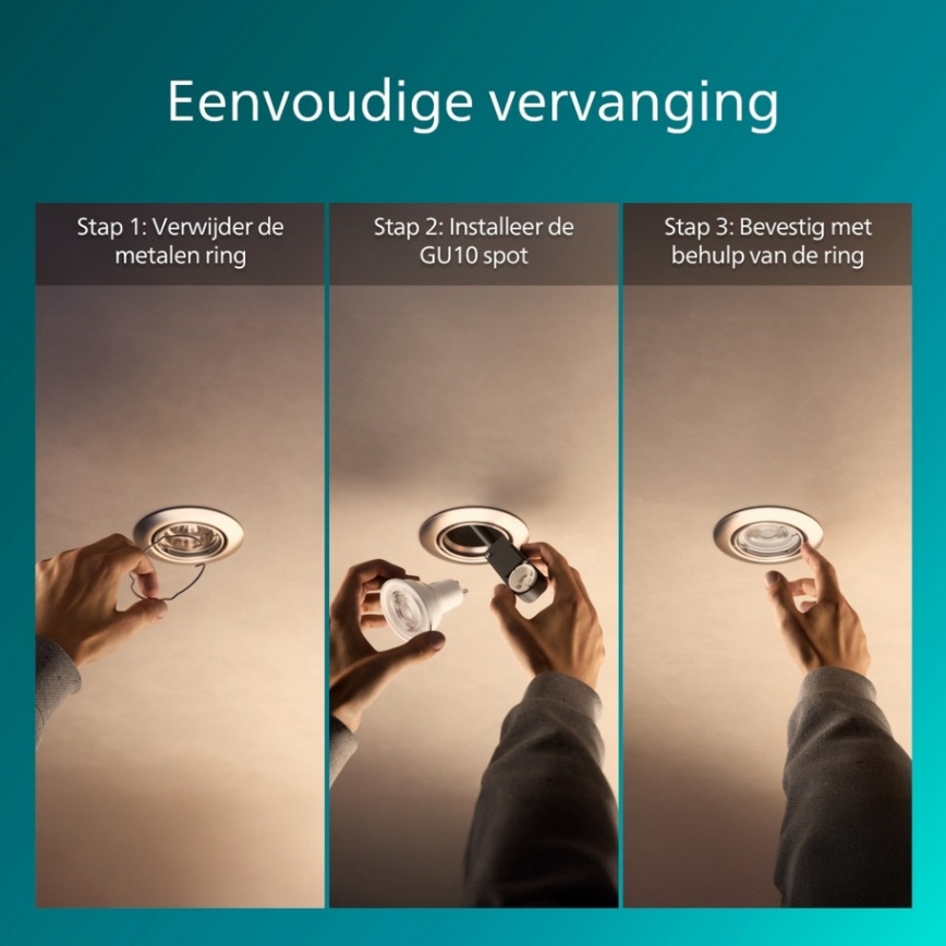 Philips - Набір із 3 вбудованих світильників PERIDOT, 1xGU10/7W/230V, сріблястий