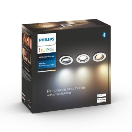 Philips - Набор 3x светодиодных диммируемых встраиваемых RGB-светильника Hue MILLISKIN 1xGU10/5,7W/230V 2200-6500K